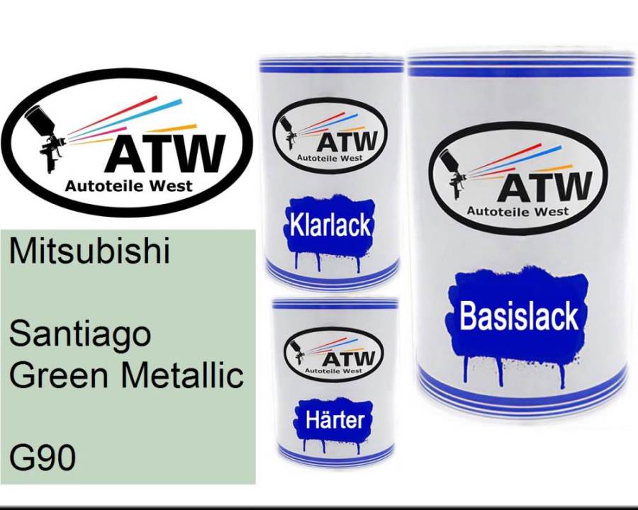 Mitsubishi, Santiago Green Metallic, G90: 500ml Lackdose + 500ml Klarlack + 250ml Härter - Set, von ATW Autoteile West.